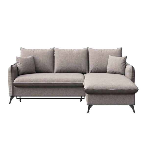 Szürke kinyitható tárolóhelyes sarokkanapé (jobb oldali-heverő résszel) Brim – Rodier