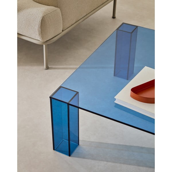 Kék üveg dohányzóasztal 85x85 cm Adularia – Kave Home-image-2