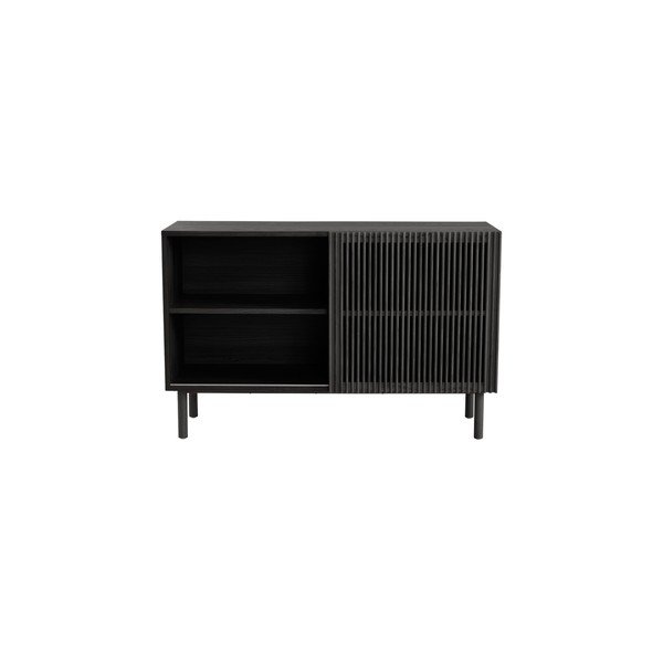 Fekete szekrény tolóajtóval kőrisfa dekorral 124x80x45 cm Sion – Jotex