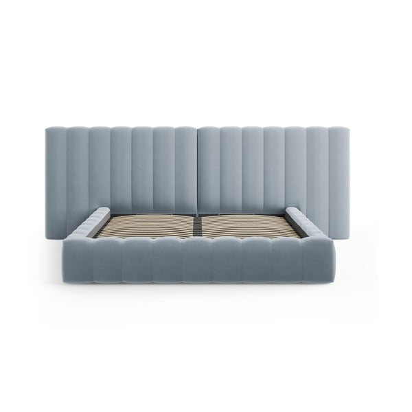 Világoskék kárpitozott franciaágy tárolóhellyel, ágyráccsal 180x200 cm Gina – Milo Casa-image-2