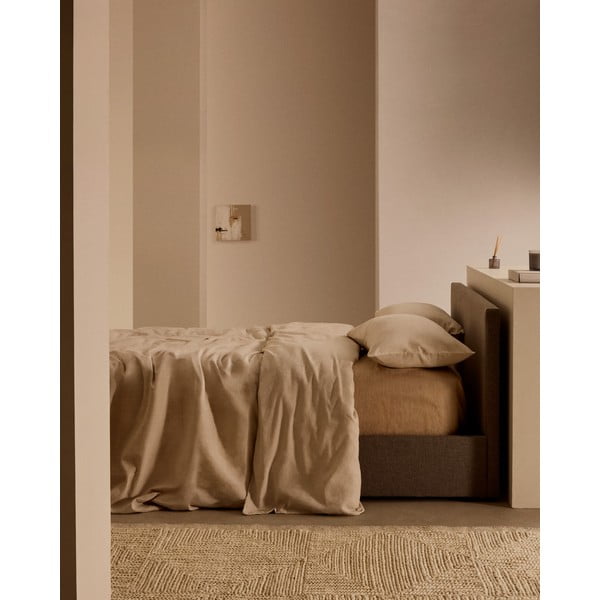 Szürke kárpitozott ágyneműtartós egyszemélyes ágy ágyráccsal 90x200 cm Nahiri – Kave Home-image-2