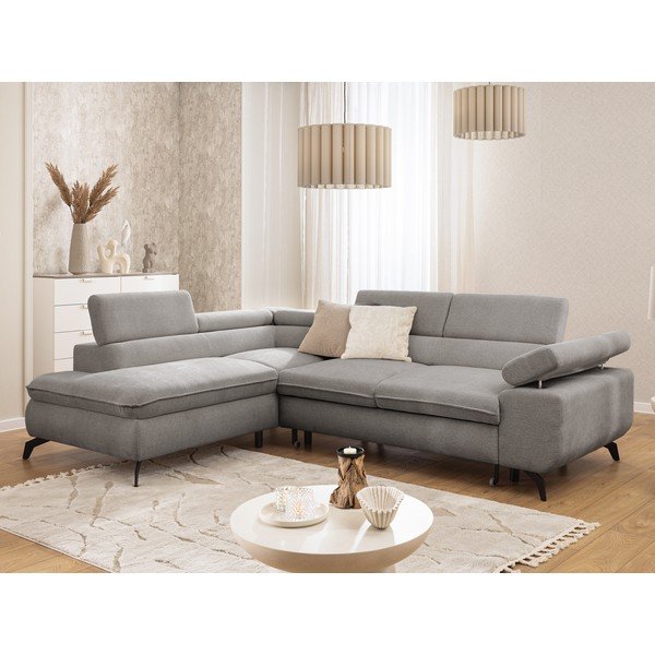 Világosszürke zsenília sarokkanapé (bal oldali-L alakú) Marbeya  – Ropez-image-1