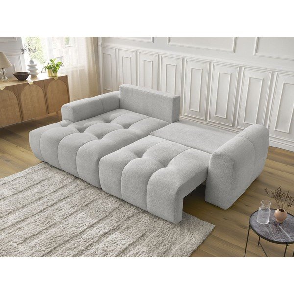 Világosszürke zsenília kinyitható-tárolóhelyes sarokkanapé (bal oldali-heverő résszel) Roxelane – Bobochic Paris-image-4