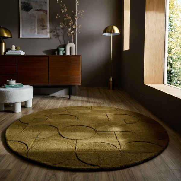 Sötétzöld kézi szövésű gyapjú kerek szőnyeg ø 160 cm Gigi – Flair Rugs-image-1