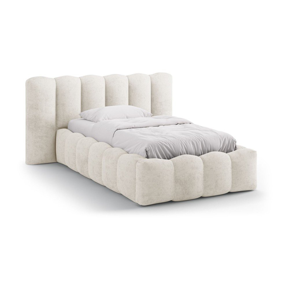 Bézs kárpitozott ágyneműtartós egyszemélyes ágy ágyráccsal 90x200 cm Lupine  Micadoni