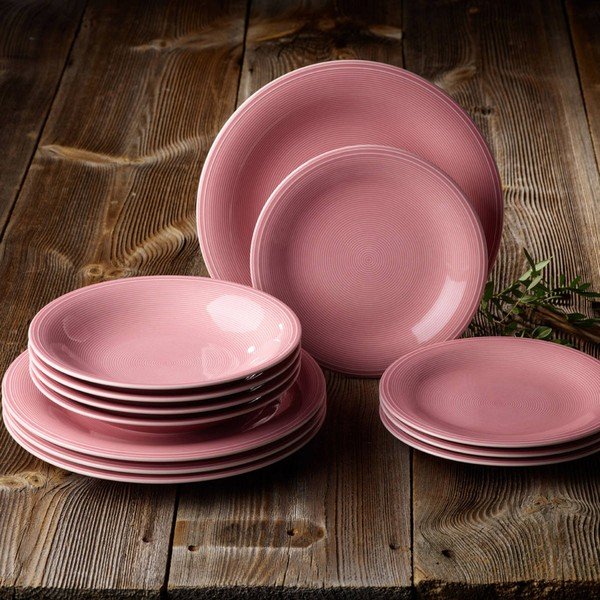 12 db-os rózsaszín porcelán tányérkészlet - Like by Villeroy & Boch Group-image-1