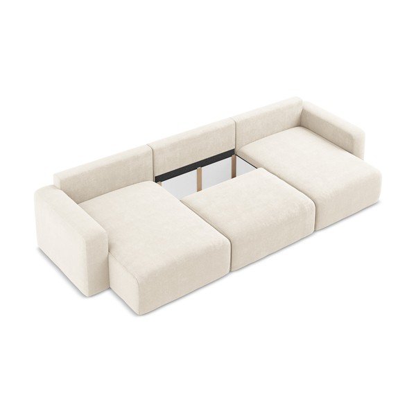 Krémszínű zsenília kinyitható-tárolóhelyes  sarokkanapé (U alakú) Kona – Makamii-image-4