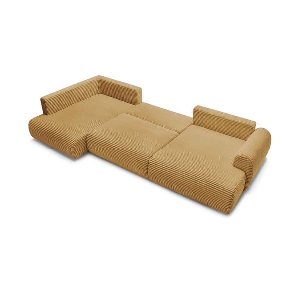 Mustársárga kordbársony kinyitható-tárolóhelyes sarokkanapé (bal oldali-U alakú) Lucien – Bobochic Paris-image-4