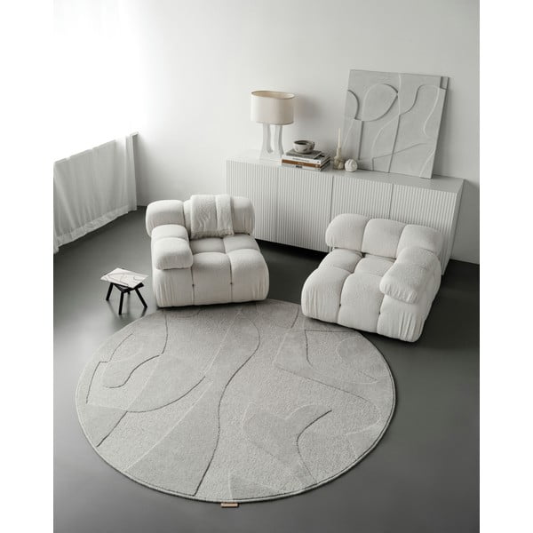 Világosszürke gyapjú kerek szőnyeg ø 120 cm Morphic Botanica – Agnella-image-2