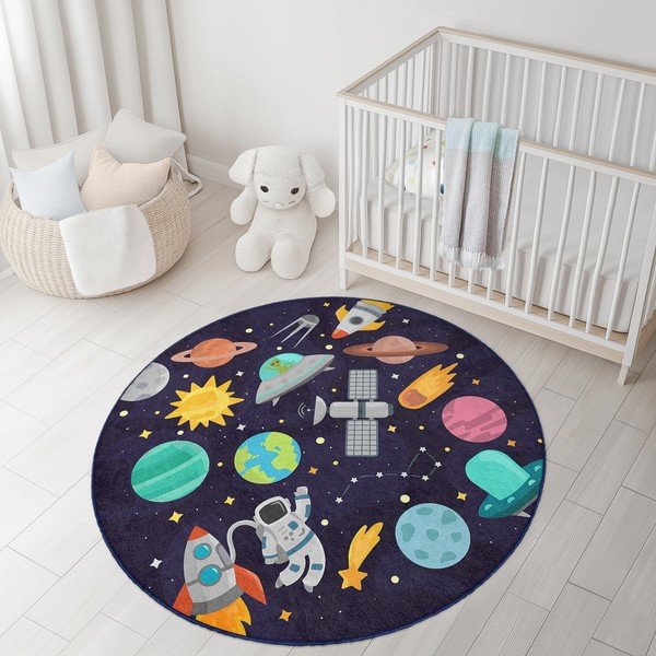 Sötétkék mosható gyerek játszószőnyeg ø120 cm Into The Space – Mila Home-image-2