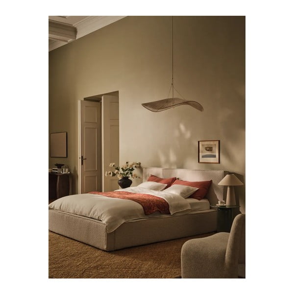 Krémszínű kárpitozott ágyneműtartós franciaágy ágyráccsal 140x200 cm Simon Olivia – Micadoni -image-2