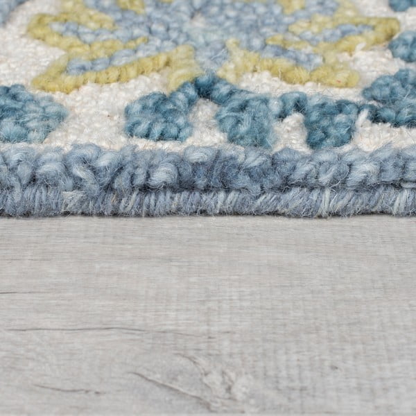 Kék-elefántcsont színű kézi szövésű gyapjúkeverék szőnyeg 200x290 cm Myla Floral Frame – Flair Rugs-image-4
