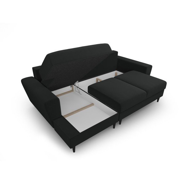Fekete bársony kinyitható tárolóhelyes sarokkanapé (bal oldali-heverő résszel) Kyoto – Cosmopolitan Design-image-3