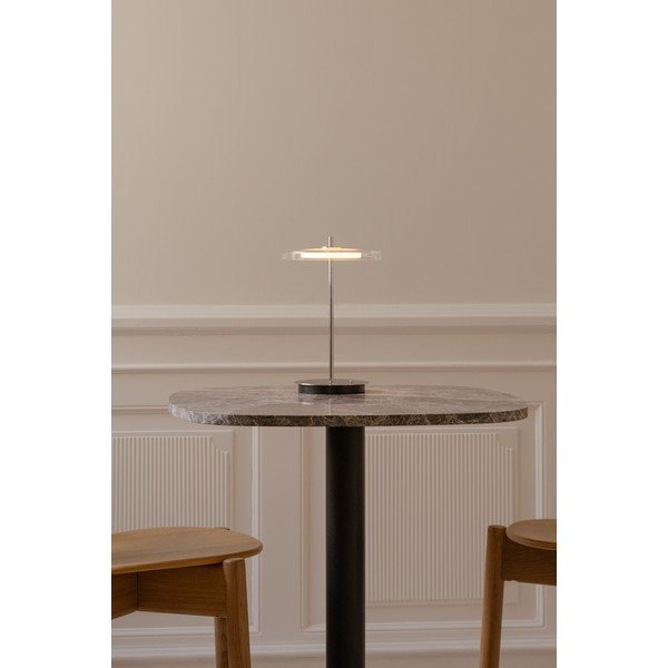 Ezüstszínű acél LED asztali lámpa USB csatlakozóval, üveg búrával (magasság 31 cm) Asteria Move – UMAGE-image-1