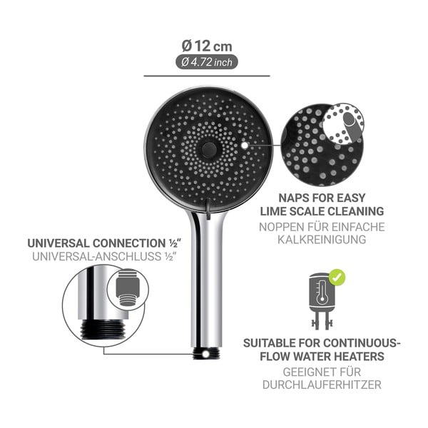 Ezüstszínű műanyag zuhanyfej ø 12 cm Softwater – Wenko-image-4