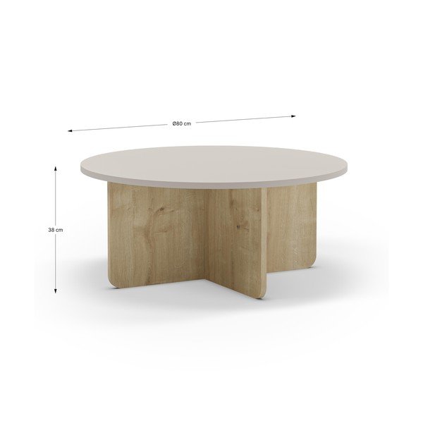 Krémszínű-natúr színű kerek dohányzóasztal tölgyfa dekorral ø 80 cm Hillary – Marckeric-image-4