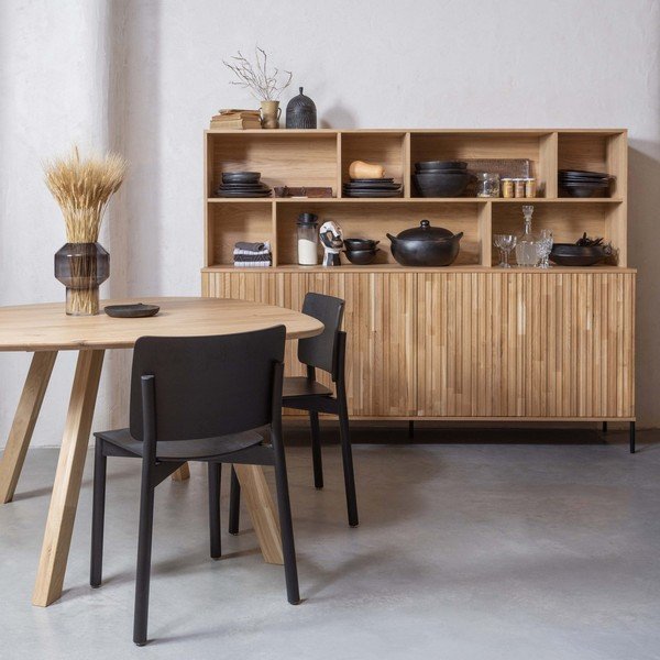 Natúr színű könyvespolc tölgyfa dekorral 200x150x44 cm Gravure – WOOOD-image-1