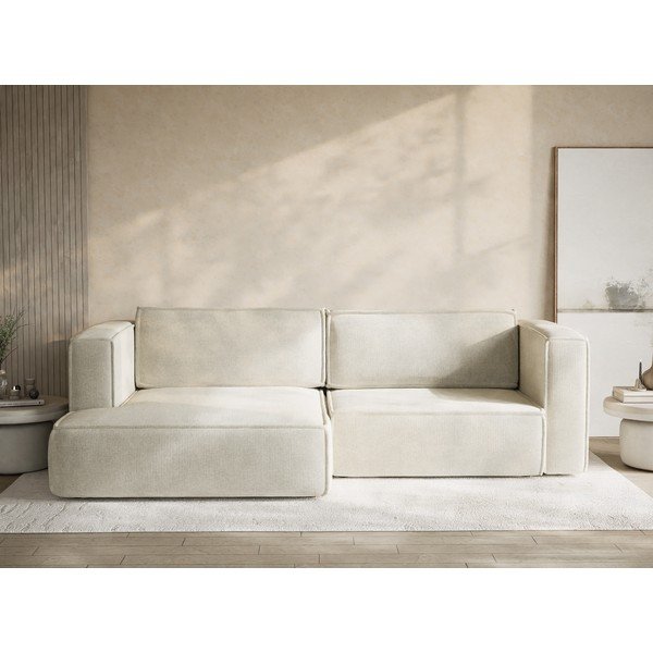 Krémszínű zsenília kinyitható-tárolóhelyes sarokkanapé (bal oldali-heverő résszel) Velto – Maison de Rêve-image-1