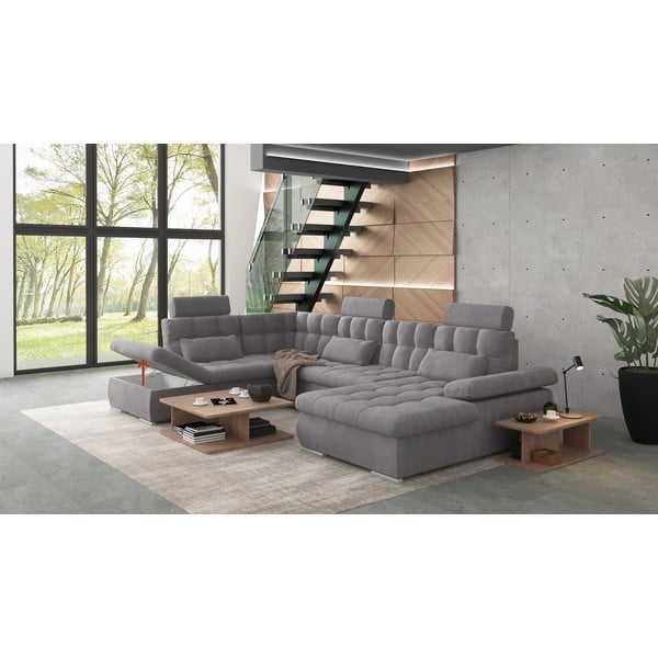 Szürke kinyitható tárolóhelyes sarokkanapé (bal oldali-U alakú) Merkur – Ropez-image-4