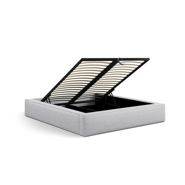 Világosszürke kárpitozott ágyneműtartós franciaágy ágyráccsal 160x200 cm Simon Darren – Micadoni -image-4