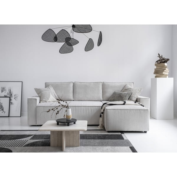 Fehér kordbársony kinyitható sarokkanapé (variálható) Brave Dave – Miuform-image-1