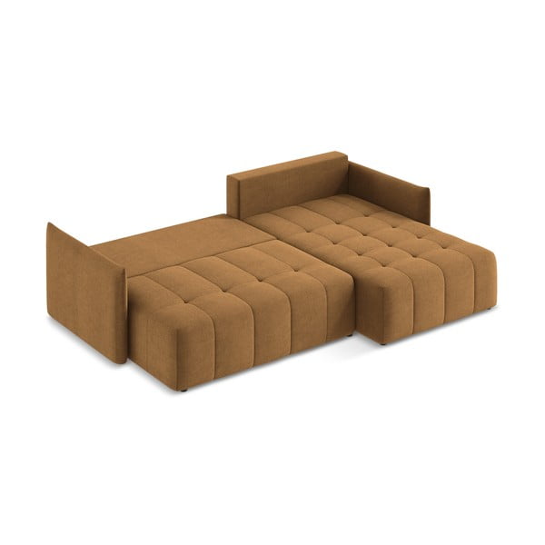Terrakotta színű kinyitható-tárolóhelyes sarokkanapé (jobb oldali-heverő résszel) Moku – Makamii-image-4