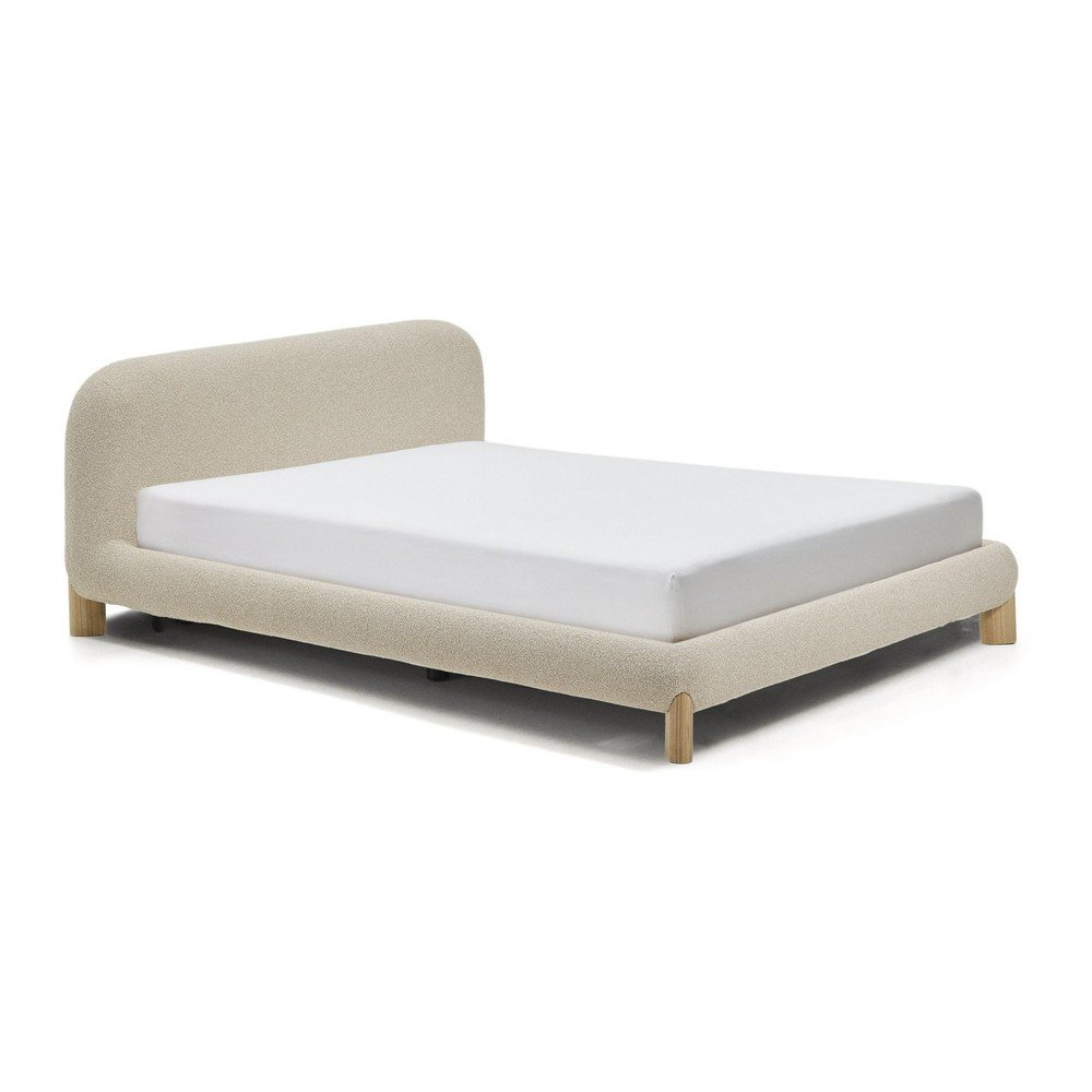 Bézs kárpitozott franciaágy ágyrács nélkül 160x200 cm Odina  Kave Home