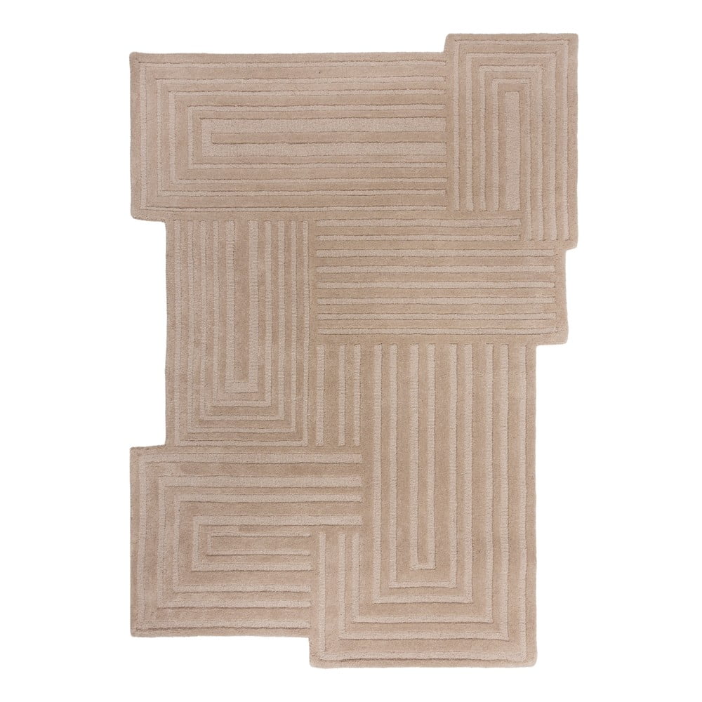 Bézs kézi szövésű gyapjú szőnyeg 120x170 cm Zen Rectangles – Flair Rugs