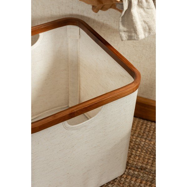 Krémszínű textil tárolódoboz 30x30x30 cm Bamboo/Linen Cube – Bigso-image-4