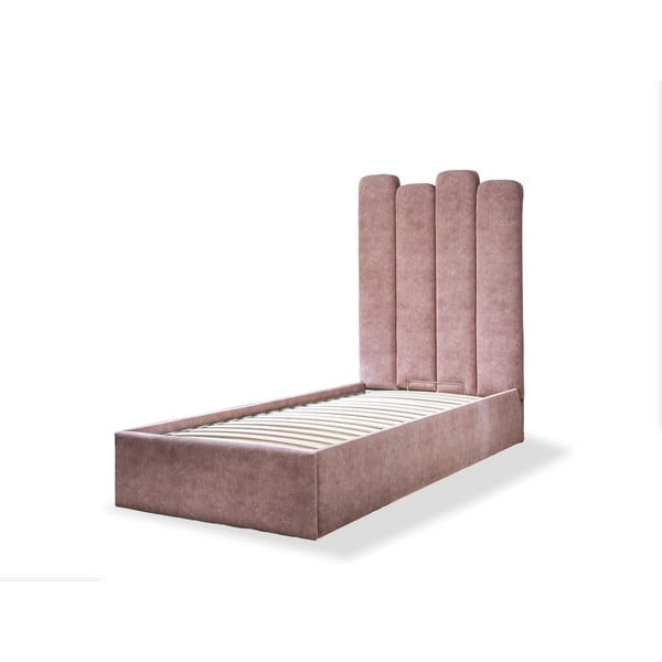 Rózsaszín kárpitozott egyszemélyes ágy tárolóhellyel, ágyráccsal 90x200 cm Dreamy Aurora – Miuform