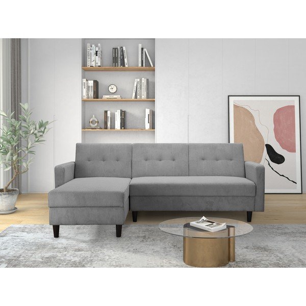 Világosszürke kordbársony kinyitható sarokkanapé Hartford – Støraa-image-1