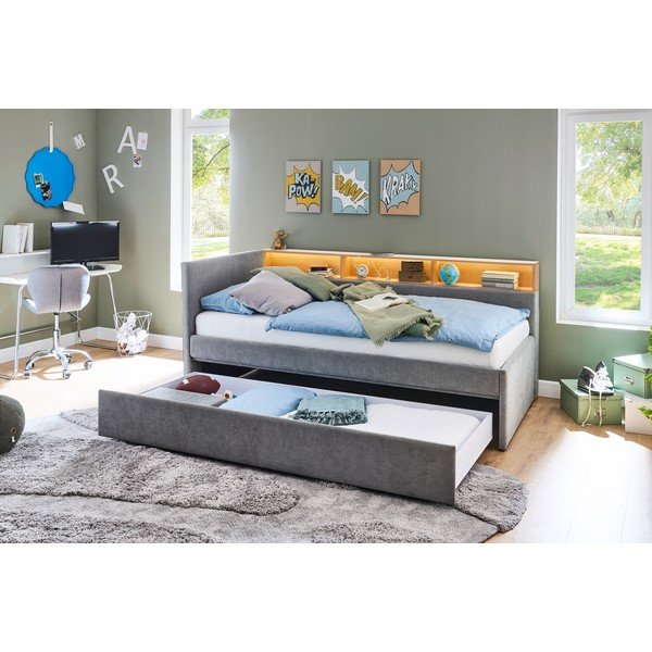 Szürke ágyneműtartós sarok gyerekágy ágyrács nélkül 90x200 cm Uno – Meise Möbel-image-3