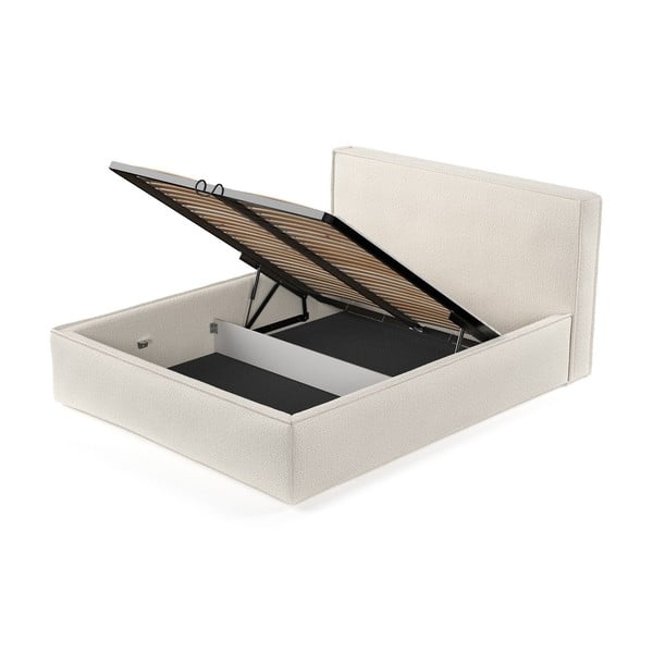 Bézs kárpitozott ágyneműtartós franciaágy ágyráccsal 200x200 cm Lounge L – Maison de Rêve-image-4