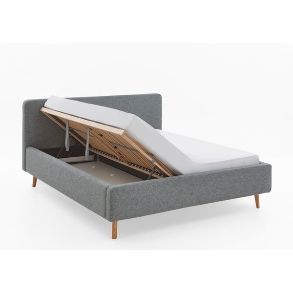 Sötétszürke kárpitozott ágyneműtartós franciaágy ágyráccsal 180x200 cm Mattis – Meise Möbel-image-2