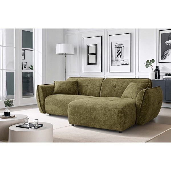 Zöld zsenília sarokkanapé (jobb oldali-heverő résszel) Nelia – Ropez-image-1