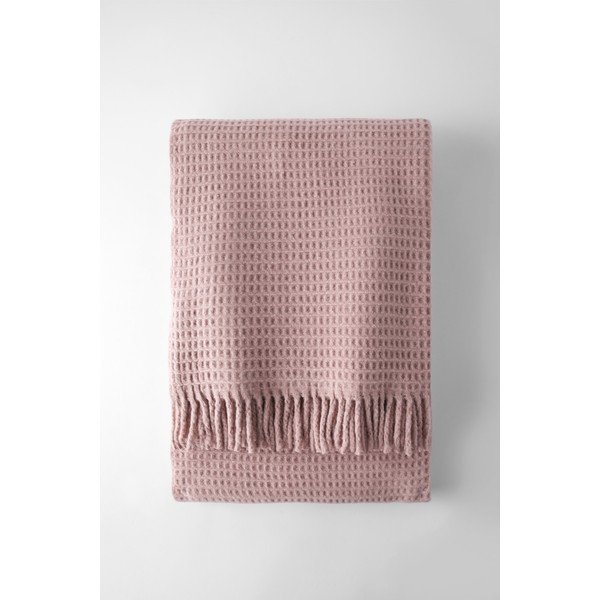 Rózsaszín pamutkeverék takaró 140x180 cm Basics Waffle – Euromant