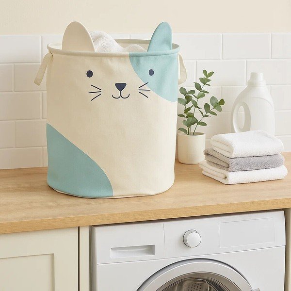 Fehér textil játéktároló kosár ø 40x48 cm Mimo Cat Face – Premier Housewares-image-1