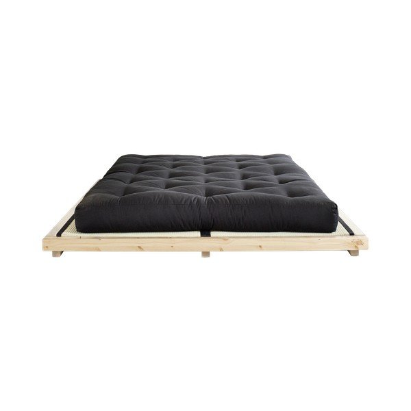 Dock Double Latex Natural Clear/Black borovi fenyőfa franciaágy matraccal és tatamival, 140 x 200 cm - Karup Design