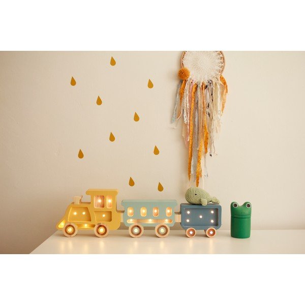 Train sárga-kék borovi fenyő asztali lámpa, hosszúság 58 cm - Little Lights-image-1