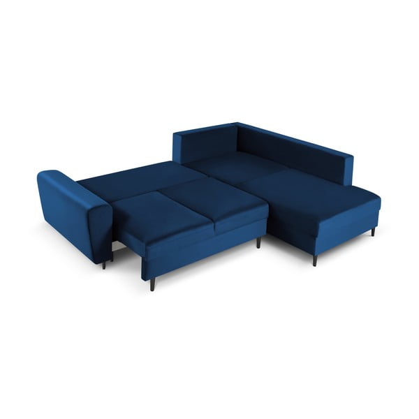 Kék bársony kinyitható tárolóhelyes sarokkanapé (jobb oldali-L alakú) Kyoto – Cosmopolitan Design-image-2