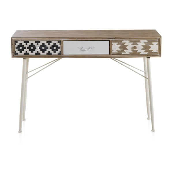 Rustico Geometric konzolasztal fekete-fehér részletekkel és 3 fiókkal - Geese-image-3