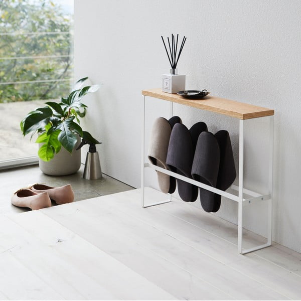 Fehér-natúr színű fém papucstartó állvány Tower – YAMAZAKI-image-1