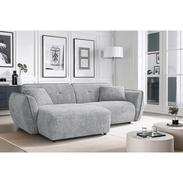 Világosszürke zsenília sarokkanapé (bal oldali-heverő résszel) Nelia – Ropez-image-1