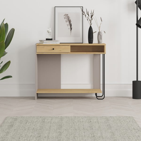 Konzolasztal tölgyfa dekoros asztallappal 35x100 cm Saturne – Marckeric-image-1