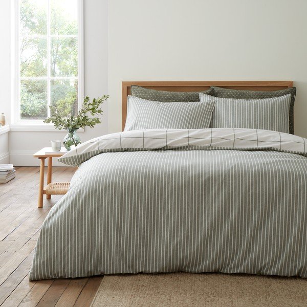 Zöld-krémszínű egyszemélyes flanel ágyneműhuzat 135x200 cm Brushed Regal Check – Bianca-image-2