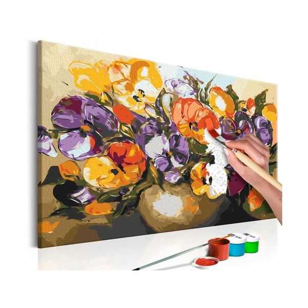Vase of Pansies DIY készlet, saját vászonkép festése, 60 x 40 cm - Artgeist