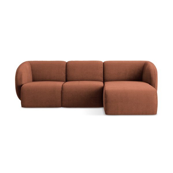 Terrakotta színű zsenília sarokkanapé (jobb oldali-heverő résszel) Lani – Makamii