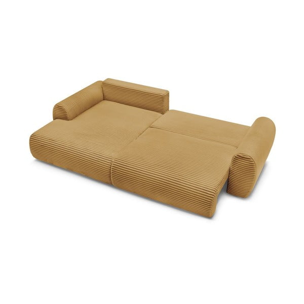 Mustársárga kordbársony kinyitható sarokkanapé (bal oldali) Lucien – Bobochic Paris-image-4