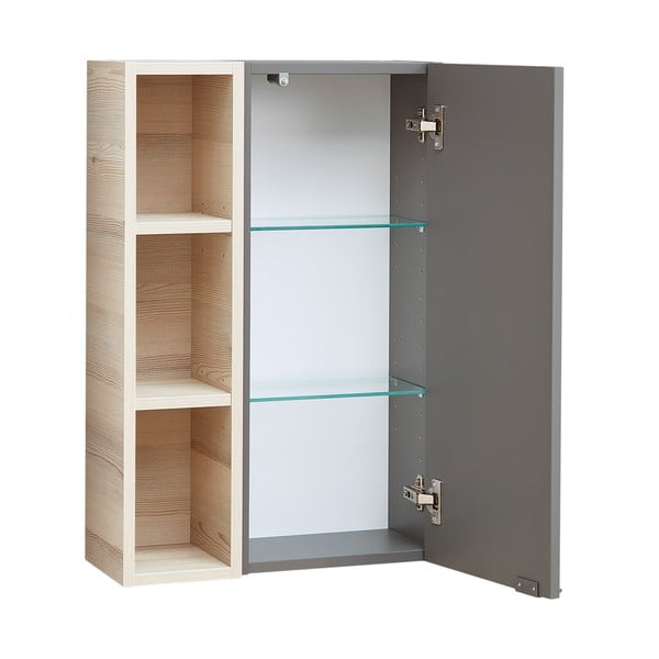 Szürke-natúr színű fali fürdőszoba szekrény borovi fenyő dekorral 70x45 cm Quickset 394 – Pelipal-image-2