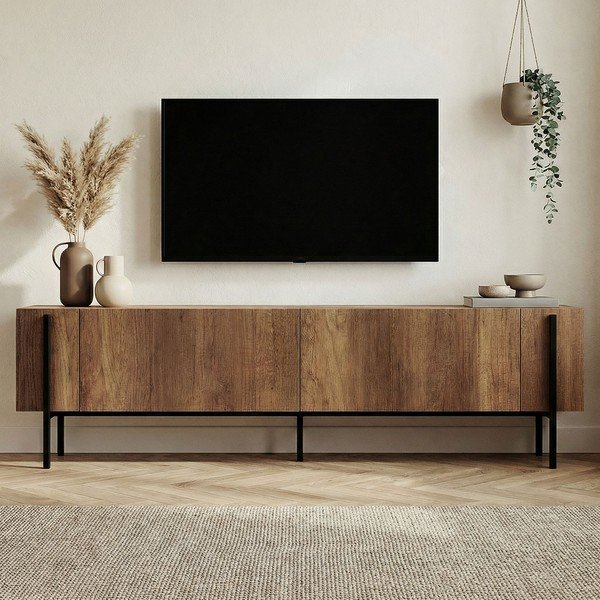 Sötét natúr színű TV-állvány diófa dekorral 180x45x30 cm Nexus – Kalune Design-image-3